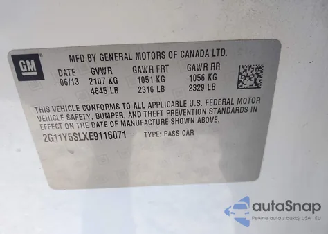 2014 Chevrolet Impala 1Ls z USA, uszkodzony, nr VIN 2G11Y5SLXE9116071